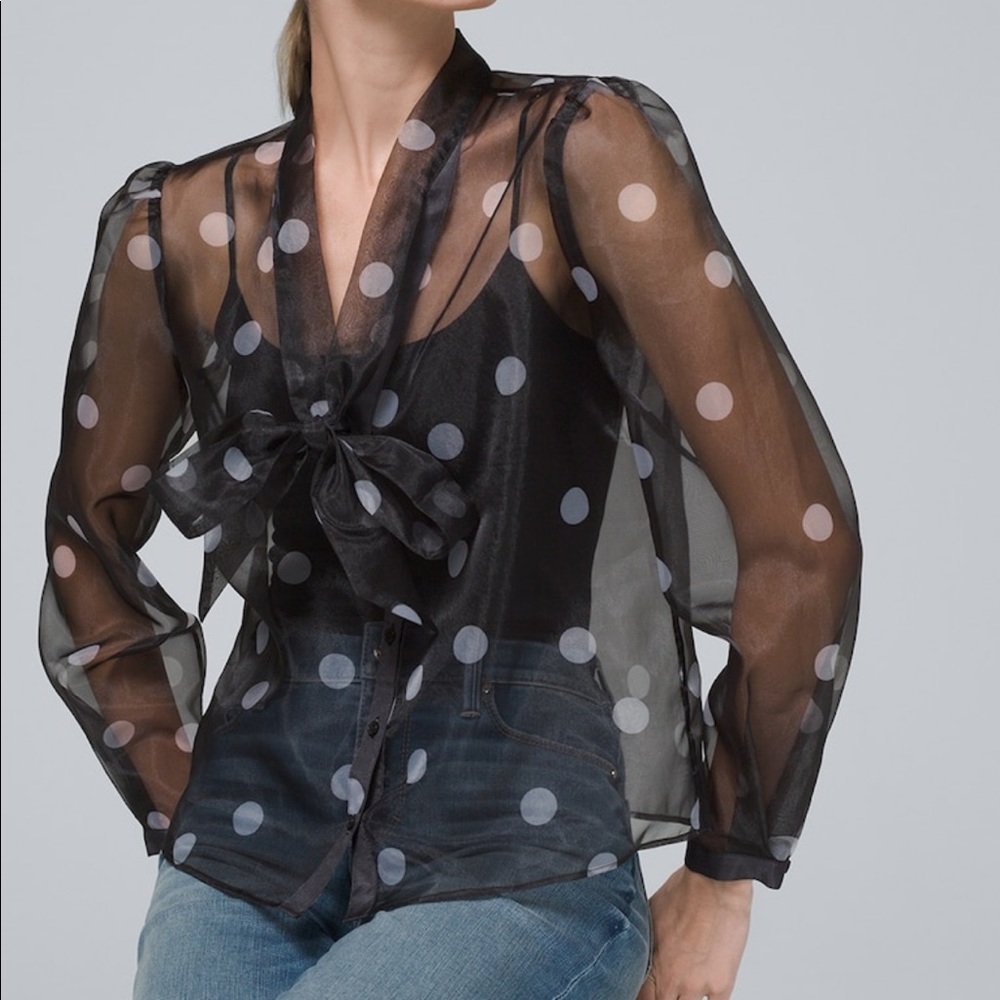 White House black market black polka dot blouse NWOT
